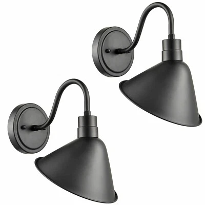 CLAXY Set of 2 Industrial Gooseneck Wall Sconces Antique Black Barn Light