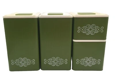 De colección 4 piezas Juego de botes de metal verde aguacate MCM Kromex encimera cottagecore Foto 1 de 4