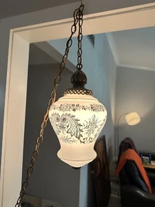 Hollywood Regency Swag Hanging Glass Lamp Light White Gold - Picture 1 of 4