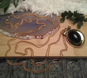 TRIFARI Designer Vintage Gold Tone Necklace w/Black Oval Cabochon Pendant! - Picture 1 of 9