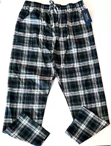 POLO RALPH LAUREN Cotton LOUNGE PAJAMA PANTS Green Black Wh Plaid Mens Large NEW - Picture 1 of 6