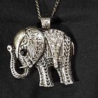 Elephant Pendant Pewter Silver-Tone 26" Chain Rhinestones