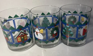 Set Of 3 Marshall Fields DHC Christmas Whiskey Glasses - Picture 1 of 5