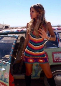 Rat & Boa Size S Inferno Rainbow Crotchet Halter Dress - Picture 1 of 9
