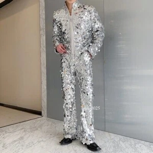 Pantaloni casual personalizzati paillettes dritti fondo a campana pantaloni belli palco uomo - Foto 1 di 26