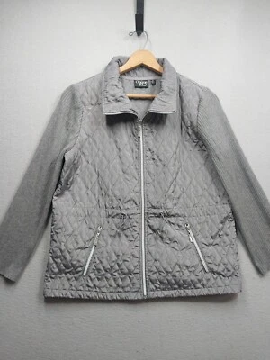 Chaqueta acolchada Onque Informals para mujer grande gris manga tejida cremallera bolsillos delanteros Foto 1 de 4
