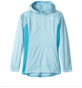 Northface Fleece Jacket Girls Sz XL Lt Blue 1/4 Zip Kangaroo Pocket Tech Glacier - Picture 1 of 9