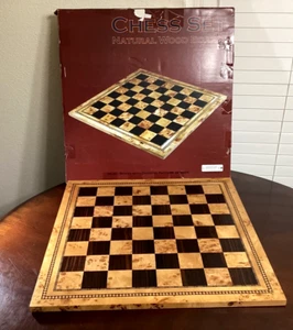 Atlas Tournament Natural Wood Chess Board Burl & Ebony Inlaid Diamond Boarder - Picture 1 of 14