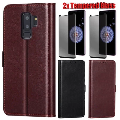For Samsung Galaxy S9/S9 Plus Leather Case Folio Cover Privacy Screen Protector - Image 1 of 4