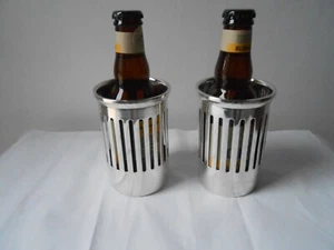 Paire anciens porte-bouteilles métal argenté . 1/2 vin ou bière . Bottle holder - Picture 1 of 7
