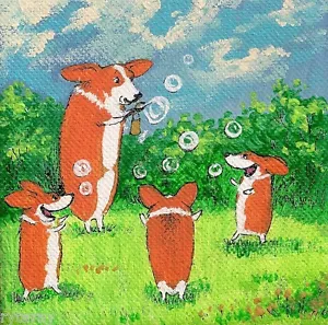 IMPRESIÓN DE 4X4 PINTURA PEMBROKE GALÉS CORGI ARTE POPULAR RYTA CAPRICHOSO CACHORRO PRIMAVERA - Imagen 1 de 1