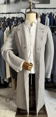 NEW RARE Majestic Gray Stripe Thick Cashmere Kiton Belted Overcoat 42R US 52R IT - Image 1 of 4