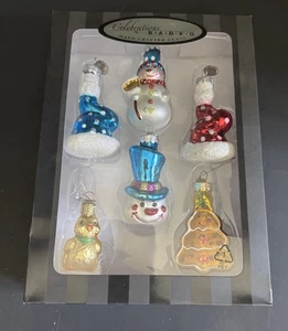 Christopher Radko Celebrations Set Of 6 Lass Ornament New NIB Snowman Tree - Picture 1 of 4