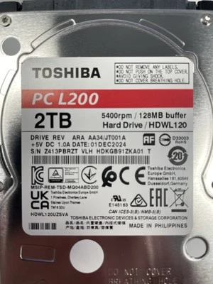Toshiba L200 HDWL120UZSVA 2TB 2.5”Hard Drive NEW SEALED - Image 1 of 3