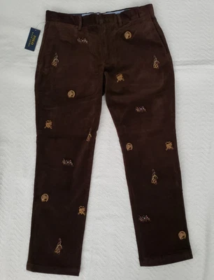 Polo Ralph Lauren Corduroy Pants Stretch Classic Brown Equestrian Logos SZ 34x30 - Image 1 of 4