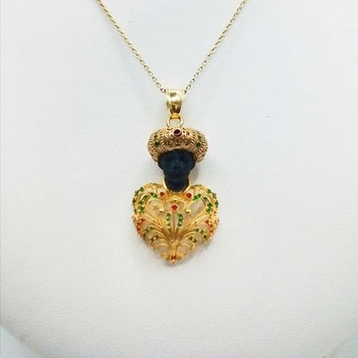 Pendente Moretto Veneziano Argento 925 Dorato con Rubini e Smeraldo Teorema - Immagine 1 di 4