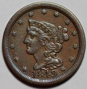 1849 Braided Hair Liberty Head Half Cent - US 1/2c Copper Coin - Picture 1 of 8