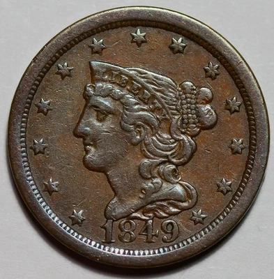 1849 Braided Hair Liberty Head Half Cent - US 1/2c Copper Coin - Image 1 of 4