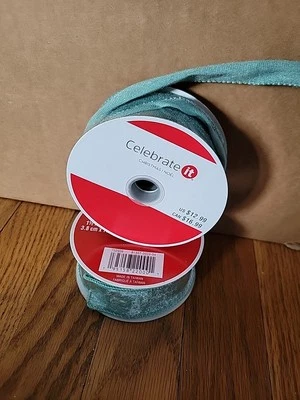 NEW Celebrate It Wired Edge Ribbon 1.5" Wide x 25 Ft 2x Light Green Velvet  - Image 1 of 4