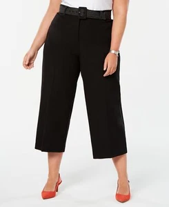 Alfani Womens PLUS Size Black Belted Wide-Leg Cropped Tummy-Control Pants - Picture 1 of 2