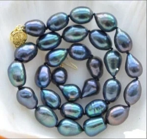 HUGE 18"11-15MM NATURAL SOUTH SEA GENUINE PEACOCK BLUE DROP PEARL NECKLACE - Picture 1 of 1