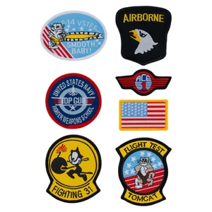 MIL-COM EMBROIDERED USA BADGES X7 FLAG AMERICAN TOP GUN KIDS SEW ON ARMY PATCH - Foto 1 di 10