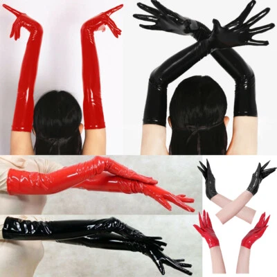 Sexy Guantes de Cuero PVC para Mujer Club Guantes de Látex Halloween Juegos con disfraces Accesorios Foto 1 de 4