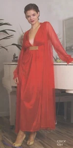 (M) Sexy Lingerie Red Long Nightgown Set. V-Front Gown..Sheer Red Cover Coat (M) - Picture 1 of 2