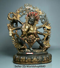 10.4"Old Tibet Buddhism Bronze Gilt 6 Arms Mahakala Wrathful Deity Buddha Statue