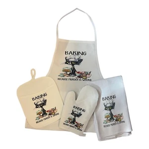 Women's Large Cooking Apron W/Pockets “Baking… Because Murder Is Wrong” Gift - Picture 1 of 3