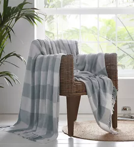 EPSOM GREY THROW WHITE GEOMETRIC GEO CHECK TASSEL BLANKET CHAIR BED SOFA COVER - Picture 1 of 2