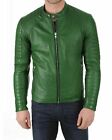 Men Green Leather Jacket 100% Pure Lambskin Biker Motorcycle Quilted Design Coat