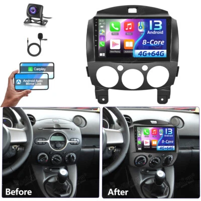 4G+64G Carplay For Mazda 2 2007-2014 Android 13.0 Car Stereo Radio GPS Navi +Cam Foto 1 de 4