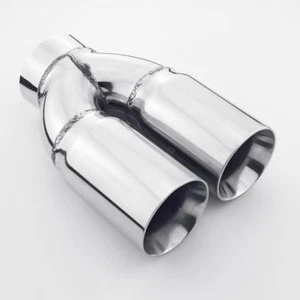 3" Inlet Twin Straight Cut 3" Dual Wall Out 9" Long Stainless Steel Exhaust Tip - Bild 1 von 6