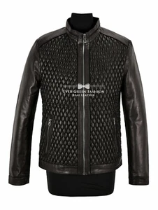 Chaqueta de cuero RACER acolchada negra de motociclista informal blusa piel de cordero para hombre 465-S - Imagen 1 de 5