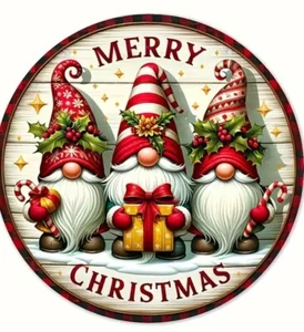 Wooden Hanging Sign Merry Christmas Gnomes Gift Home Decoration 20cm Gnome - Picture 1 of 4