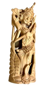 Hand Carved Wood Hindu Goddess Saraswati Figure Four Hands of Learning 12" Tall - Picture 1 of 23