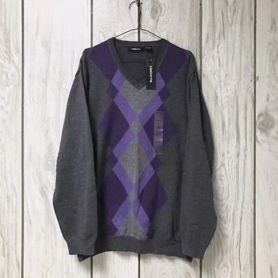 Claiborne Men Charcoal Argyle Diamond V-Neck Tight Knit Sweatshirt Sweater L - Image 1 of 2