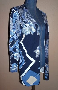 Chico's Blue Black Multi Floral Mixed Open Cardigan Knit Sweater Size 0 (S) 4/6 - Picture 1 of 4