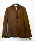 Lovely Authentic Jones Sports New York Brown Suede Hooded Long Jacket Faux Fur