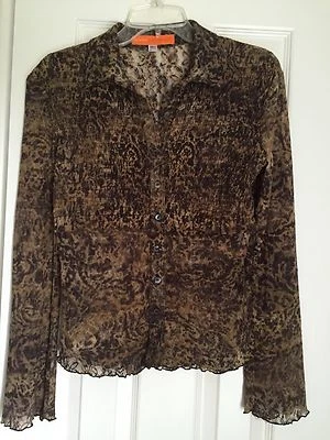 Cynthia Cynthia Steffe Lace Mesh Animal Print Blouse Top Smocking Neimans S - Image 1 of 4