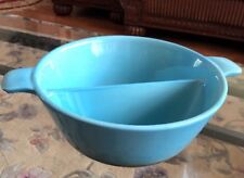 Vintage HULL Pottery Sky Blue & Black OVEN-PROOF No 35 Divided Bowl 8.75"