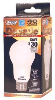 (12 LOT) Decade 9W / 40W 120V A19 CFL Soft White Bulb E26 Medium Base D9A3/12K - Image 1 of 2