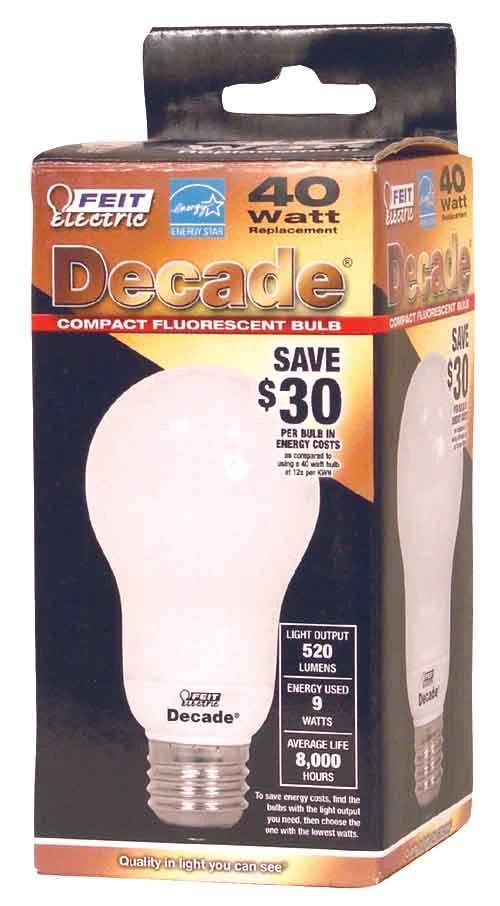 (12 LOT) Decade 9W / 40W 120V A19 CFL Soft White Bulb E26 Medium Base D9A3/12K - Image 1 of 2