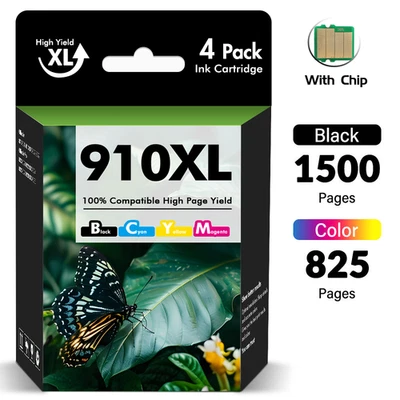 PACK DE 4 combinaciones de tinta 910XL con chip para HP OfficeJet Pro 8010 8015 8022 8025 8028 8030 Foto 1 de 4
