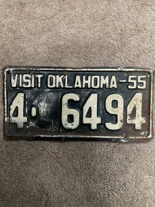 1955 Oklahoma License Plate - 4 6494 - Rustic - Picture 1 of 2
