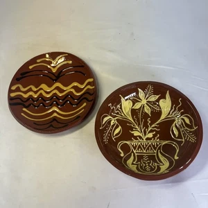 Pair Redware Plates 7" PA Jeff White And Rittlemoyer Hamburg Lebanon - Picture 1 of 15