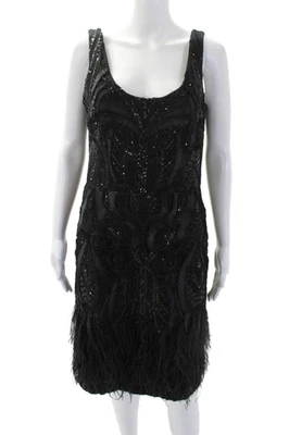 Vestido negro sin mangas con plumas texturizadas para mujer David Meister talla 6 Foto 1 de 4