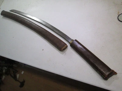ESPADA SAMURAI KATANA JAPONESA ANTIGUA Y VAINA CUBIERTA DE CUERO HOJA CURVA #SF21 Foto 1 de 4