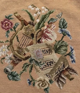 Tapiz Instrumento Musical Vintage Lienzo Punta de Aguja Floral Lana Completo - Imagen 1 de 4